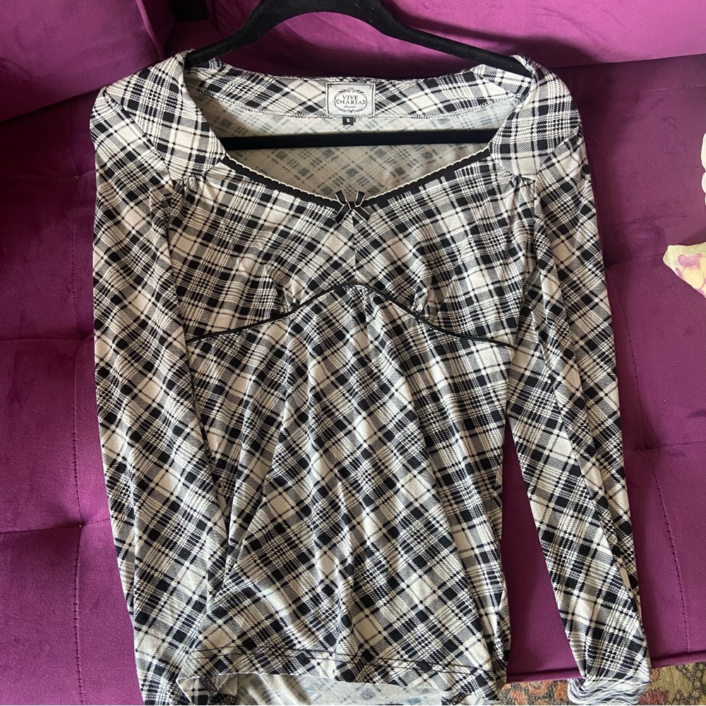 Vive Maria Black and White Plaid Long Sleeve Top Size S